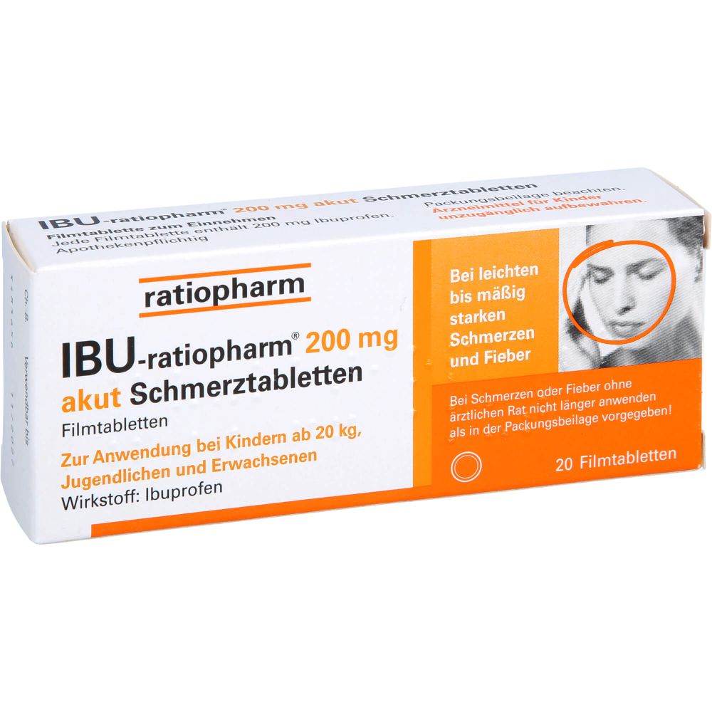 Ibu-Ratiopharm 200 mg akut Schmerztabletten Filmtabletten 20 St - Effektive Schmerzlinderung - Kopfschmerzen - Zahnschmerzen - Regelschmerzen