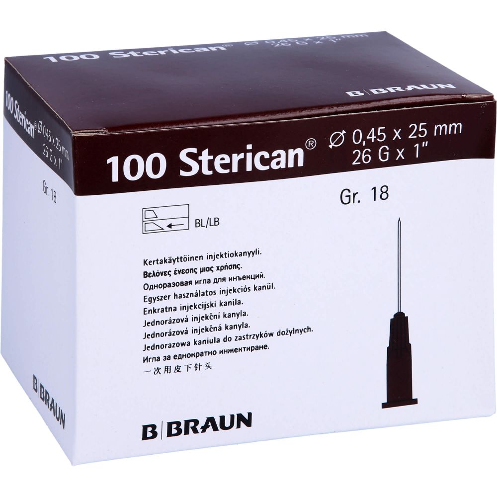 STERICAN Kanülen Luer-Lok 0,45x25 mm Gr.18 braun