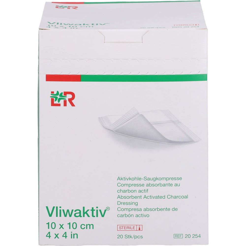 VLIWAKTIV Aktivkohle-Saugkomp.steril 10x10 cm 20 pc. - Compresses -  Bandages & dressings - Nursing and medical supplies - unsere kleine apotheke