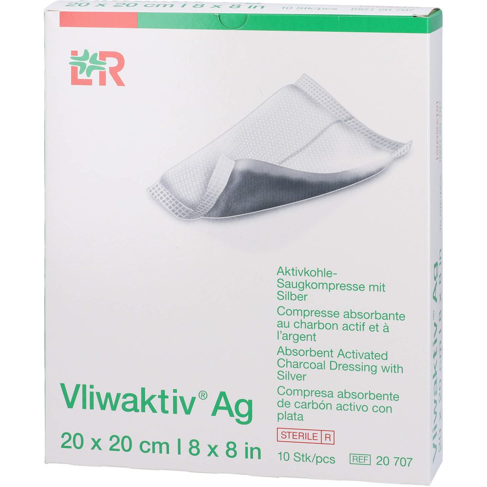 VLIWAKTIV AG Aktivkohle Saugkomp.m.Silber 20x20 cm 10 pc. - Compresses -  Bandages & dressings - Nursing and medical supplies - unsere kleine apotheke
