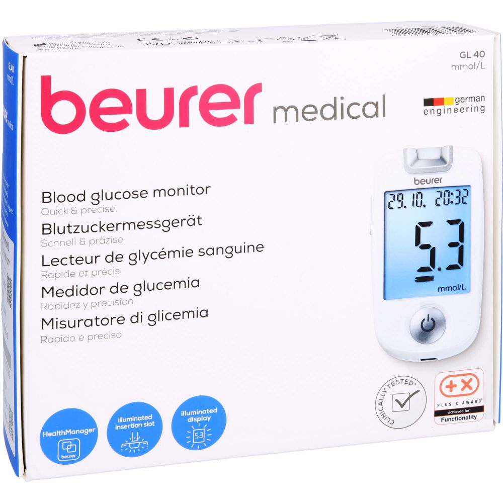 BEURER GL40 Blutzuckermessgerät mmol/l codefree