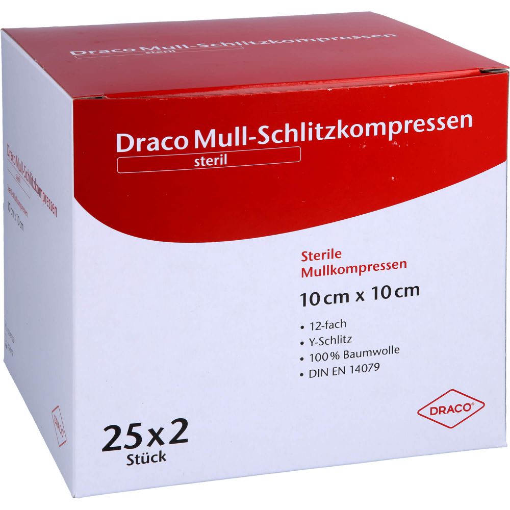 SCHLITZKOMPRESSEN Mull 10x10 cm steril 12fach