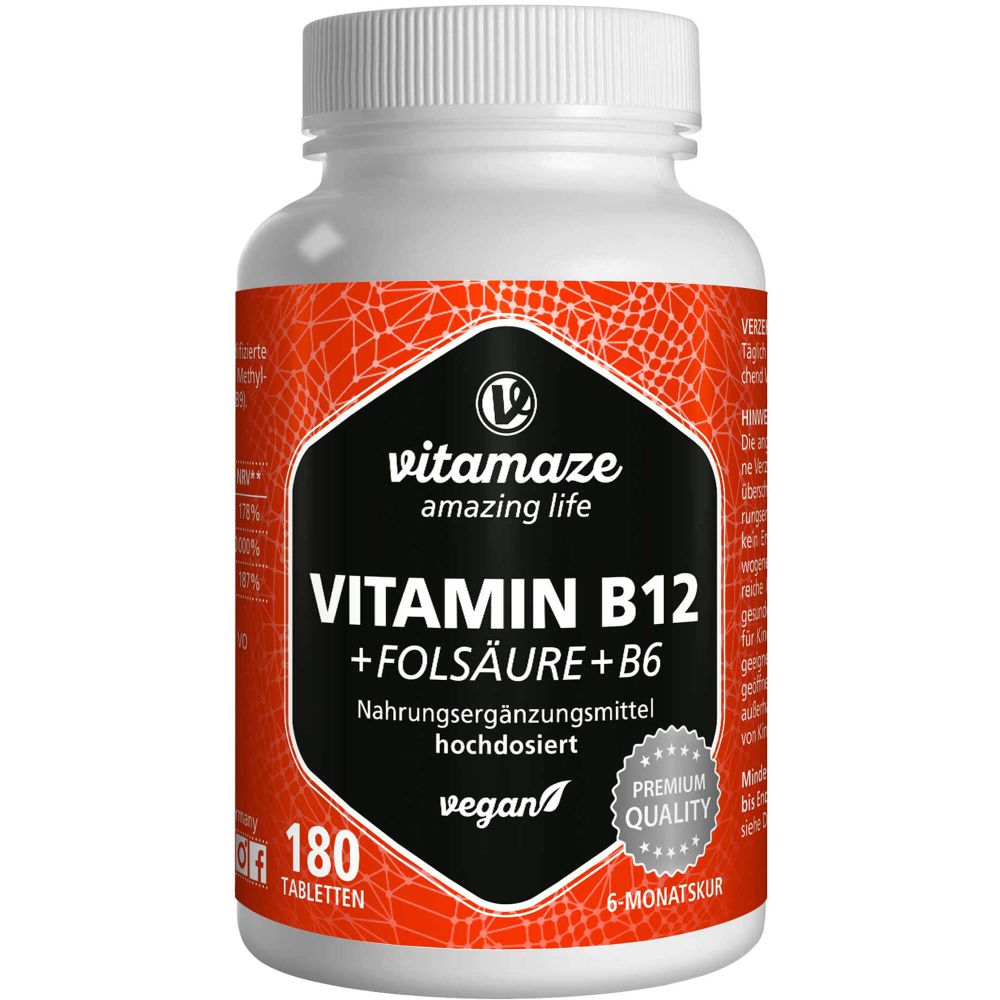 VITAMIN B12 1000 μg hochdos.+B9+B6 vegan Tabletten