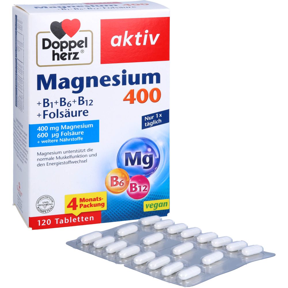 Doppelherz Magnesium 400+B1+B6+B12+Folsäure Tabletten - Stärken Sie Ihr  Immunsystem und Energielevel - Stress und Burnout - Beruhigung, Schlaf und  Stress - Arzneimittel - pharmaphant Apotheke