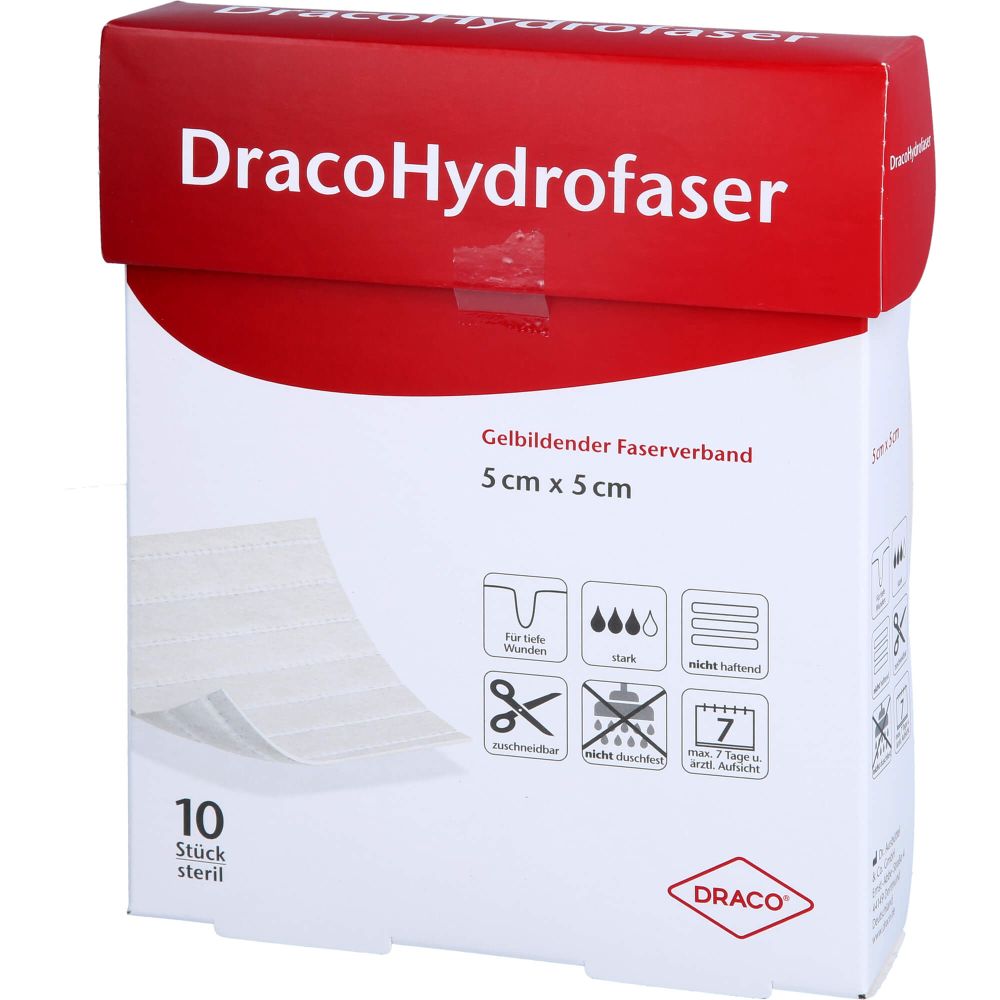 Dracohydrofaser 5x5 cm gelbildender Faserverband 10 St 10 St