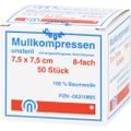 MULLKOMPRESSEN ES 7,5x7,5 cm unsteril 8fach