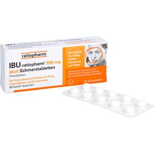 Ibu-Ratiopharm 200 mg akut Schmerztabletten Filmtabletten 20 St - Effektive Schmerzlinderung - Kopfschmerzen - Zahnschmerzen - Regelschmerzen