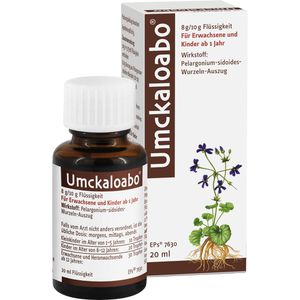 UMCKALOABO flüssig Spezialextrakt aus Pelargonium-Wurzeln wirkt gegen Viren, löst zähen Schleim und kann so die Krankheitsdauer verringern
