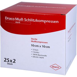 SCHLITZKOMPRESSEN Mull 10x10 cm steril 12fach