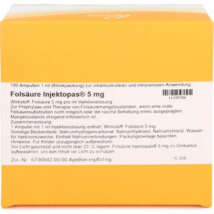 Folsäure Injektopas 5 mg Injektionslösung 100 St 100 St