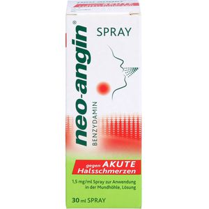 NEO-ANGIN Benzydamin Spray gegen akute Halsschmer.