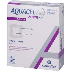 AQUACEL Ag Foam adhäsiv 10x10 cm Verband