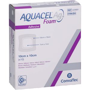 AQUACEL Ag Foam adhäsiv 10x10 cm Verband