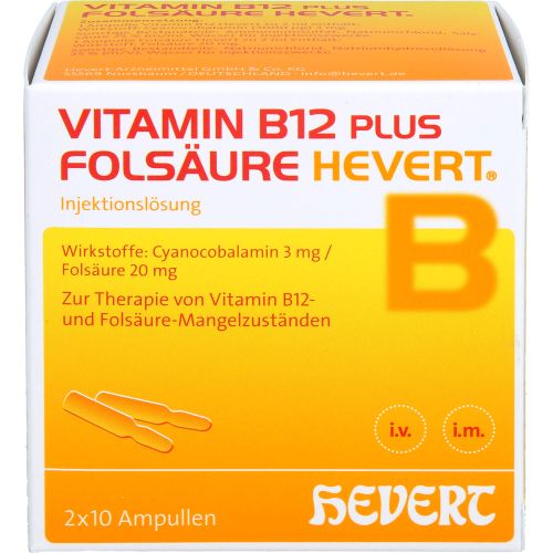 VITAMIN B12 PLUS Folsäure Hevert a 2 ml Ampullen