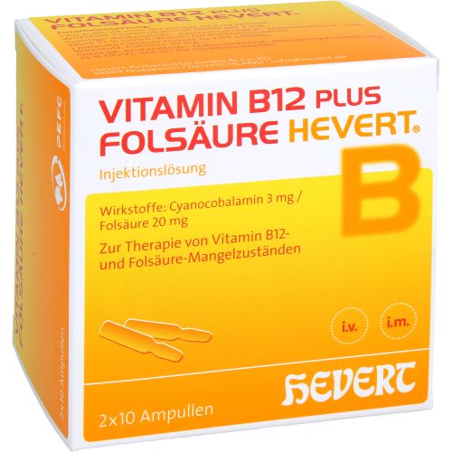 VITAMIN B12 PLUS Folsäure Hevert a 2 ml Ampullen