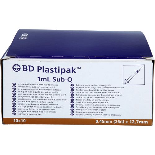 BD PLASTIPAK Spr.1 ml Sub-Q 26 G 1/2 einges.Ka.