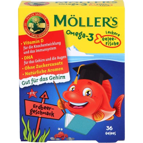 MÖLLER'S Omega-3 Gelee Fisch Erdbeere Kautabletten