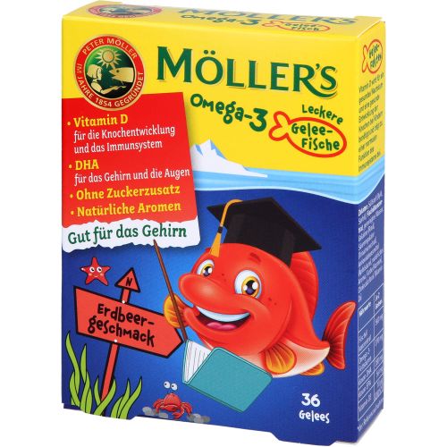 MÖLLER'S Omega-3 Gelee Fisch Erdbeere Kautabletten