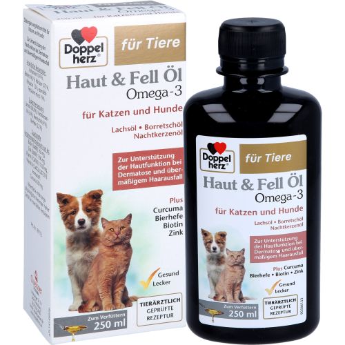 DOPPELHERZ für Tiere Haut&Fell Öl f.Hunde/Katzen