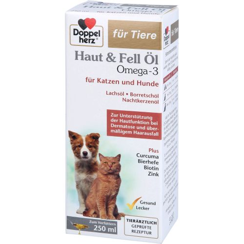 DOPPELHERZ für Tiere Haut&Fell Öl f.Hunde/Katzen