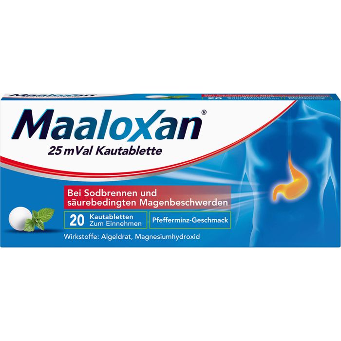 MAALOXAN 25 mVal Kautablette, Kautablette, mit Algeldrat und Magnesiumhydroxid, bei Sodbrennen und säurebedingten Magenb