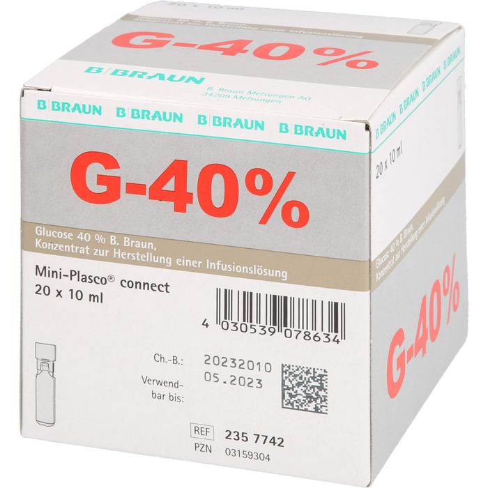 GLUCOSE 40% B.Braun Mini Plasco Connect Inf.-L.-K. 20X10 Ml ...