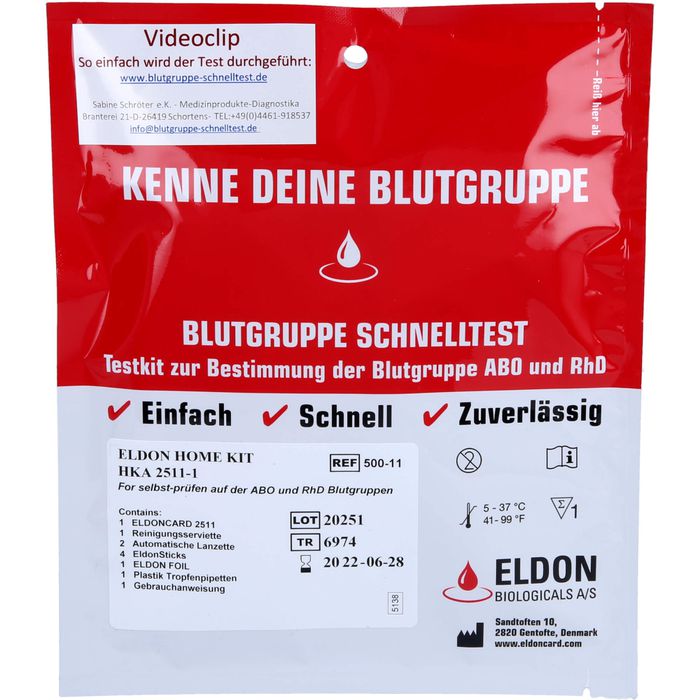 BLUTGRUPPE Schnelltest Eldon Home Kit HKA 2511-1