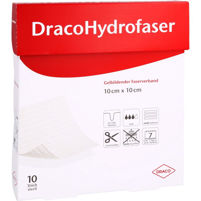 DRACOHYDROFASER 10x10 cm gelbildender Faserverband