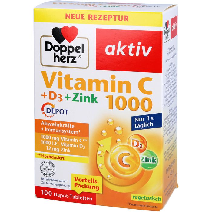 DOPPELHERZ Vitamin C 1000+D3+Zink Depot Tabletten
